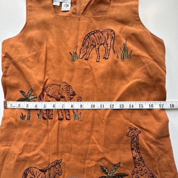 Betsys Things Vintage Embroidered Linen Blend Safari Animal Shift Dress size 8 - Picture 4 of 7